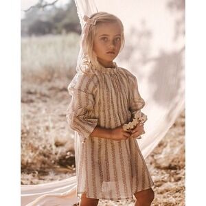 Noralee Rose Striped Chloe Dress Shell Girls Size 6 Cotton Floral Boho Smocked